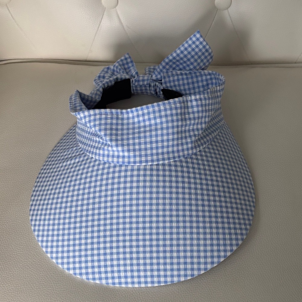 Rachel Zoe Blue and White Gingham Sun Visor Hat